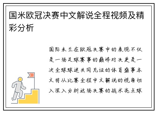 国米欧冠决赛中文解说全程视频及精彩分析