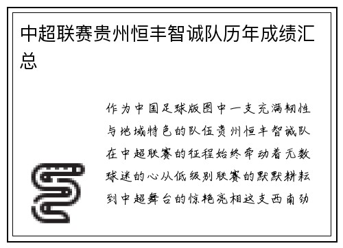 中超联赛贵州恒丰智诚队历年成绩汇总